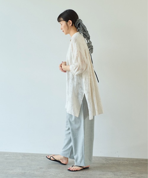 yuni ブラウス シャツ シアーカットジャカード チュニック