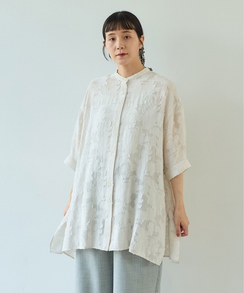 yuni ブラウス シャツ シアーカットジャカード チュニック