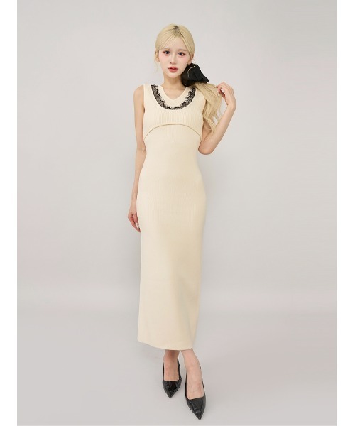 Darich（ダーリッチ） ワンピース エッジレースニットロングワンピース