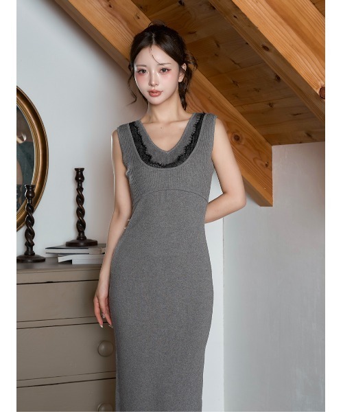 Darich（ダーリッチ） ワンピース エッジレースニットロングワンピース