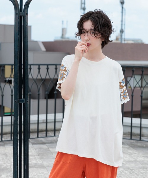 tシャツ クロシェスリーブプルオーバー レディース