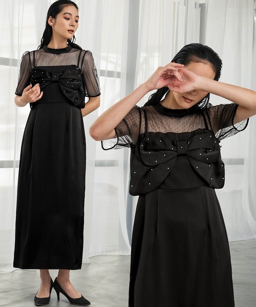 ブラックドットパーティードレス GIRL DRESS FOR NOW パーティードレス ドレス ドットリボンビスチェ