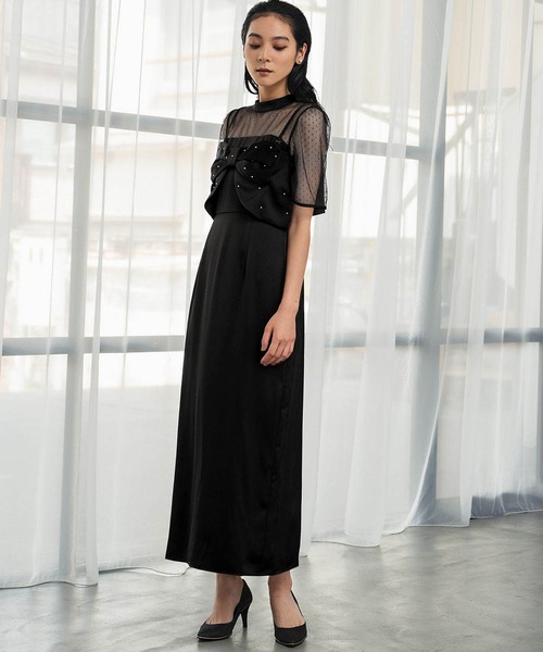 ブラックドットパーティードレス GIRL DRESS FOR NOW パーティードレス ドレス ドットリボンビスチェ