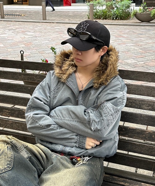 vintage ダウンジャケット　ファージャケット　短丈　裏ボア　アメカジ ADAMASTE ブルゾン アウター Vintage Make Short Fur Jacket