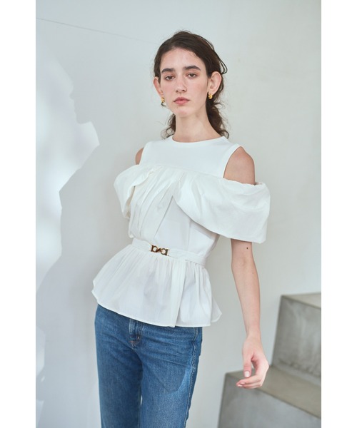 Estella.K tシャツ Delina Belted Top リブ＆タフタTOP レディース 