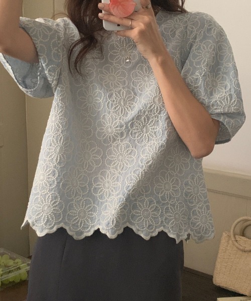 「CADBURY」 半袖ブラウス X-LARGE アイボリー レディース_画像5