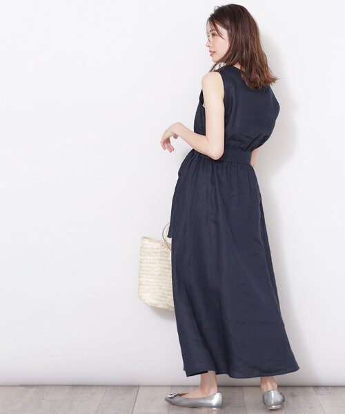 「NANO universe」 ノースリーブワンピース 38 ダークネイビー レディース_画像9