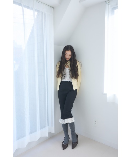 Smyeon パンツ Antique lace capri pants/アンティークレース付き