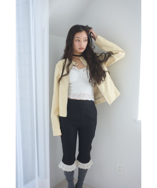 Smyeon パンツ Antique lace capri pants/アンティークレース付き