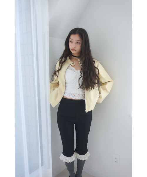 Smyeon パンツ Antique lace capri pants/アンティークレース付き