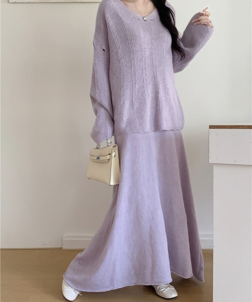 emi+ セットアップ ダメージ加工ニットプルオーバーセットアップ