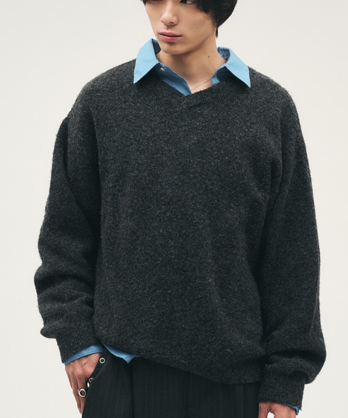 Adoon plain セーター ニット SHALLOW V-NECK WOOL BLEND MELANG KNIT