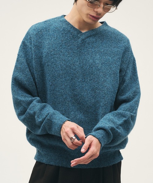 a*〜様 Celon ニット Adoon plain セーター ニット SHALLOW V-NECK WOOL BLEND MELANG KNIT
