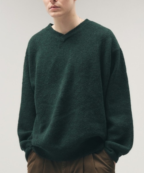 Adoon plain セーター ニット SHALLOW V-NECK WOOL BLEND MELANG KNIT 