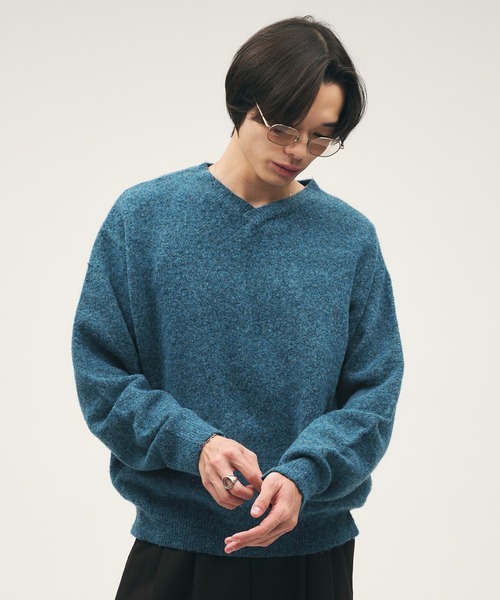 Adoon plain セーター ニット SHALLOW V-NECK WOOL BLEND MELANG KNIT