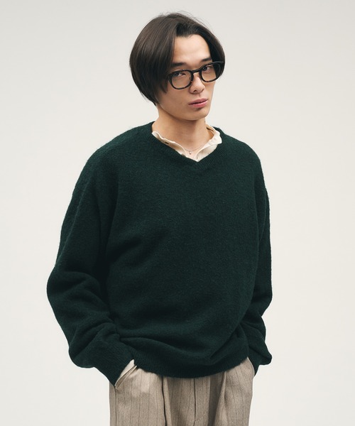 Adoon plain セーター ニット SHALLOW V-NECK WOOL BLEND MELANG KNIT
