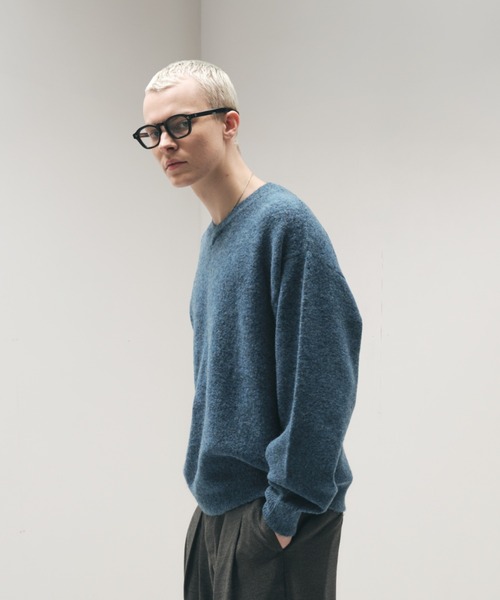 Adoon plain セーター ニット SHALLOW V-NECK WOOL BLEND MELANG KNIT 