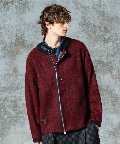 glamb」 ニットカーディガン L ワイン メンズ 未使用に近い】glamb