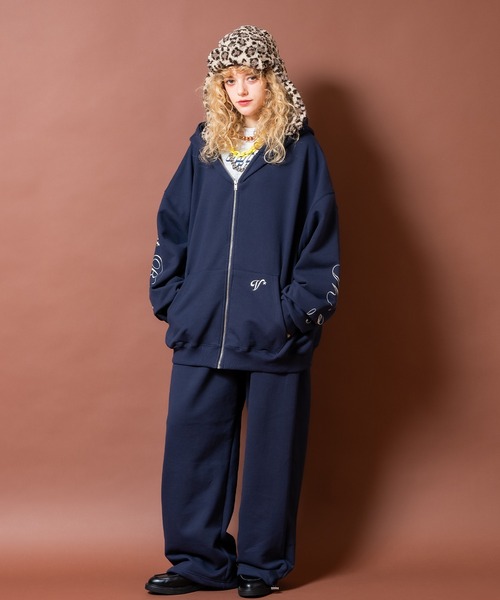 ワイドパンツ スウェットパンツ ジャージ a.p.o.v. フロントビッグロゴ