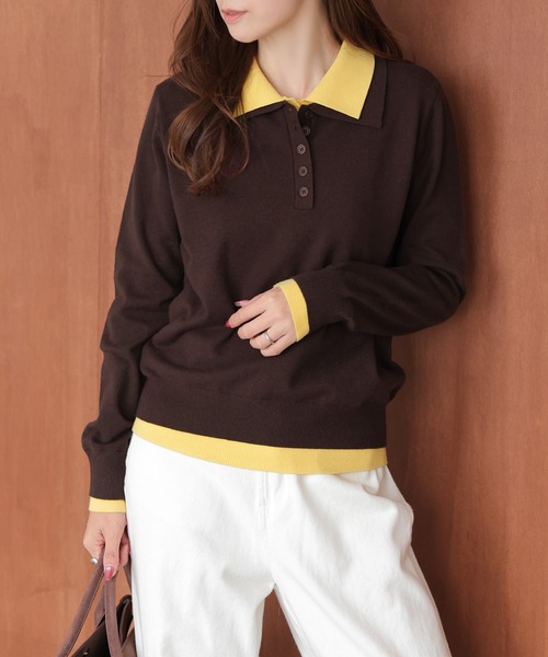 giordano ladies バイカラー ニット トップス JUNOAH｜バイカラーニットトップス | Rakuten Fashion(楽天