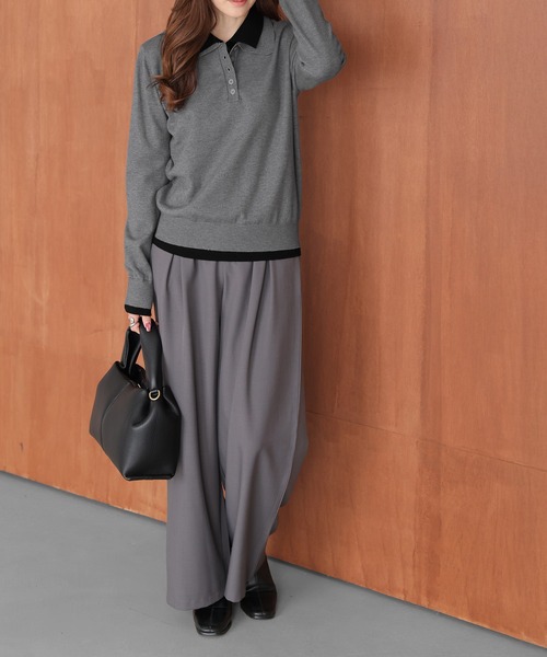 ニット セーター レイヤード風バイカラー襟付きニット レディース