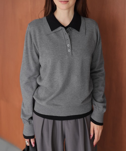 Bibiy グレー ニットセーター 大きな襟付き Bibiy.|OFFICIAL ONLINE STORE