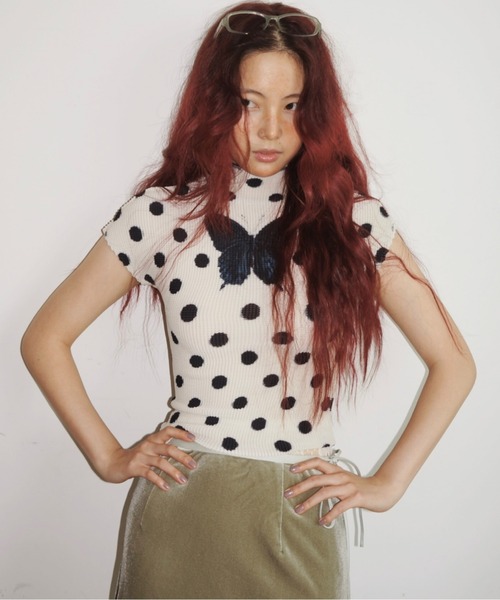 musubore（ムスボレ） tシャツ pleated print tops ”scattered rose