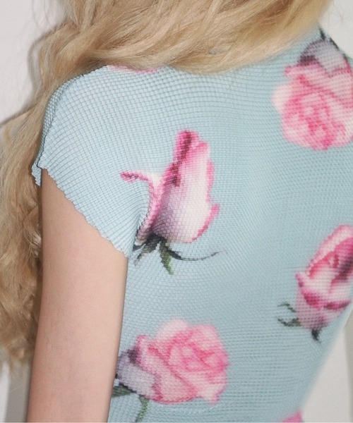 tシャツ pleated print tops  ”scattered rose” / プリーツプリントトップス レディースの画像