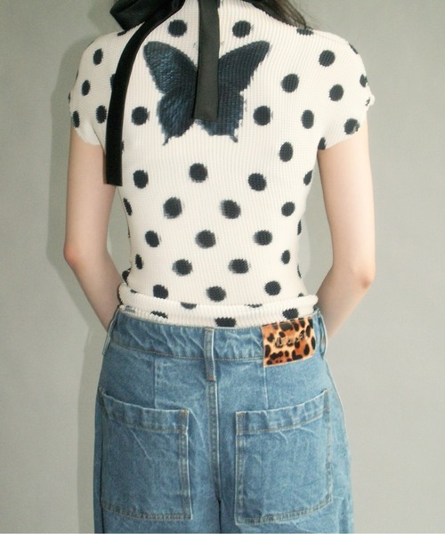 tシャツ pleated print tops  ”scattered rose” / プリーツプリントトップス レディースの画像