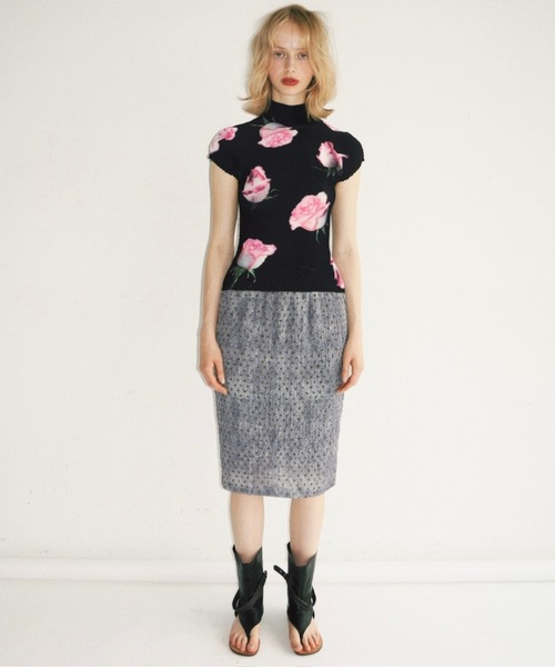 musubore（ムスボレ） tシャツ pleated print tops ”scattered rose