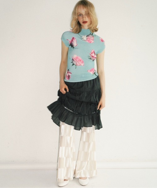 musubore（ムスボレ） tシャツ pleated print tops ”scattered rose