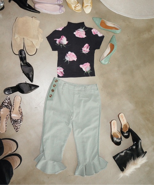 musubore（ムスボレ） tシャツ pleated print tops ”scattered rose
