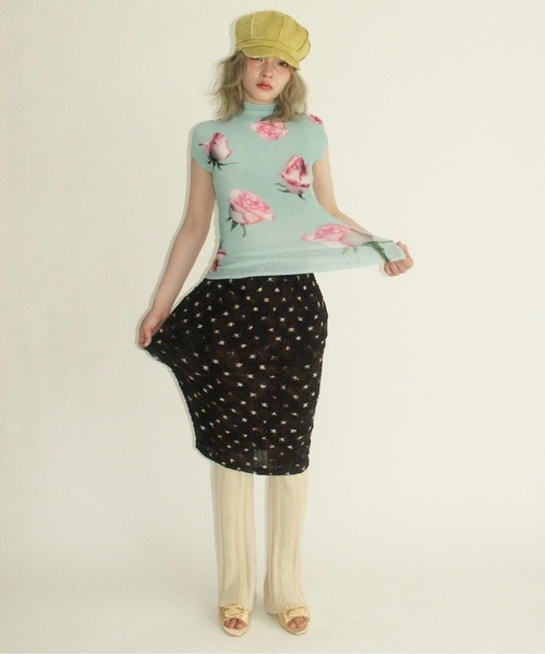 musubore pleatsed tops / プリーツプリントトップス pleatsed print sheer tops / プリーツプリントトップス（Tシャツ