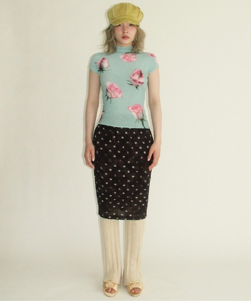 プリーツプリントトップス MSIZI252001 musubore（ムスボレ） tシャツ pleated print tops ”scattered rose