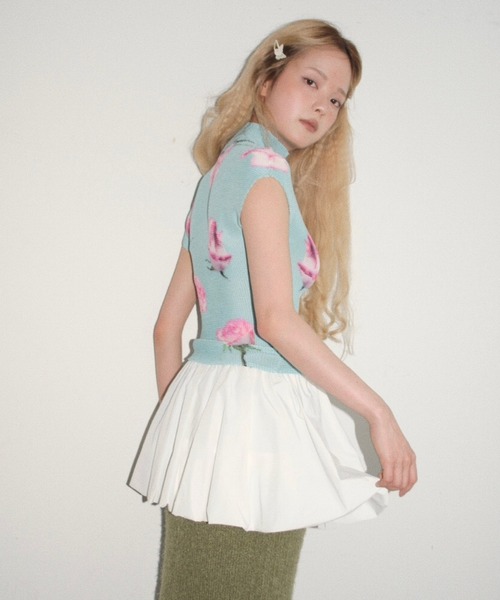 musubore（ムスボレ） tシャツ pleated print tops ”scattered rose