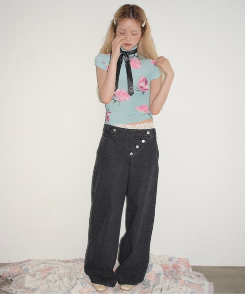 musubore（ムスボレ） tシャツ pleated print tops ”scattered rose