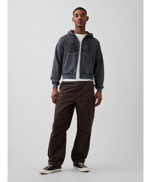 GAP ヴィンテージソフト　オーバーサイズ　クロップドジップパーカー　黒　XL GAP｜(U)ヴィンテージソフト オーバーサイズ クロップド ジップアップ