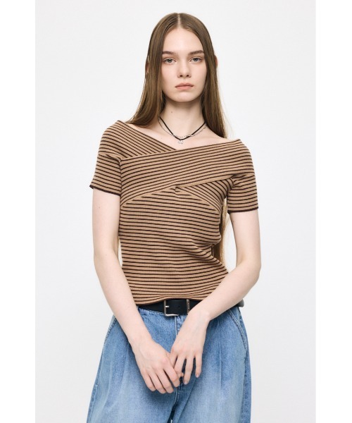 ニット セーター CROSS OFF SHOULDER トップス レディースの画像