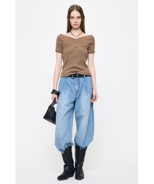 ニット セーター CROSS OFF SHOULDER トップス レディースの画像