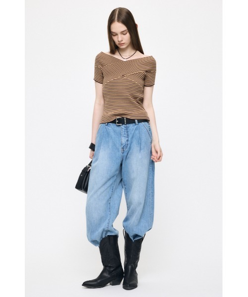 ニット セーター CROSS OFF SHOULDER トップス レディースの画像