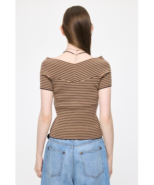 ニット セーター CROSS OFF SHOULDER トップス レディースの画像