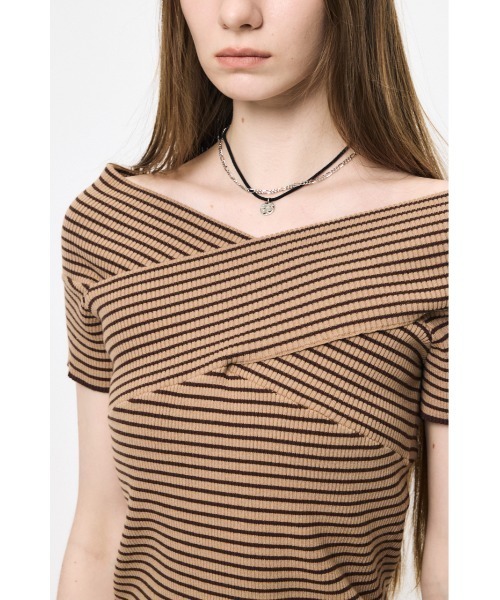 ニット セーター CROSS OFF SHOULDER トップス レディースの画像