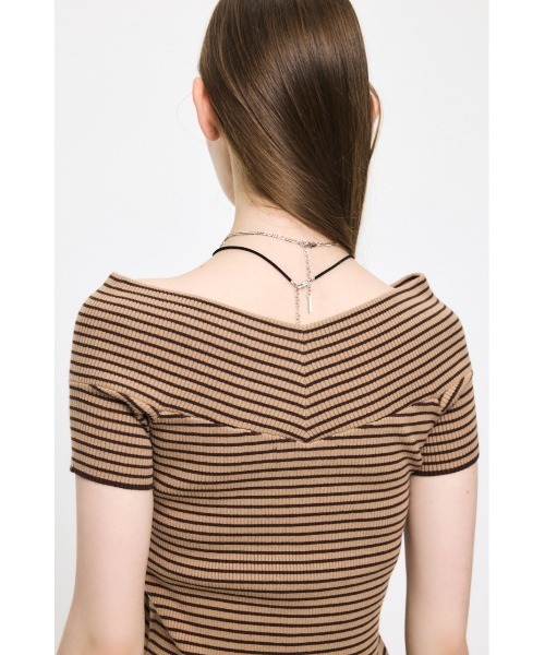 ニット セーター CROSS OFF SHOULDER トップス レディースの画像