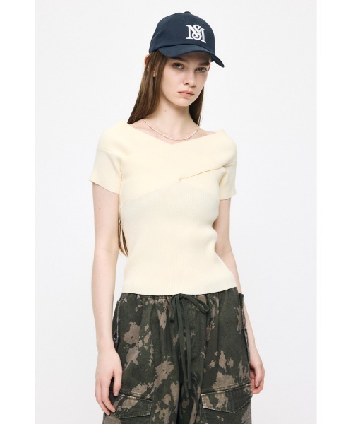 ニット セーター CROSS OFF SHOULDER トップス レディースの画像