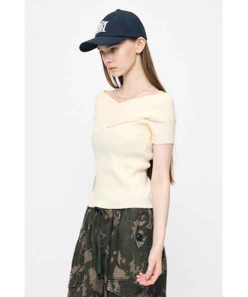 ニット セーター CROSS OFF SHOULDER トップス レディースの画像