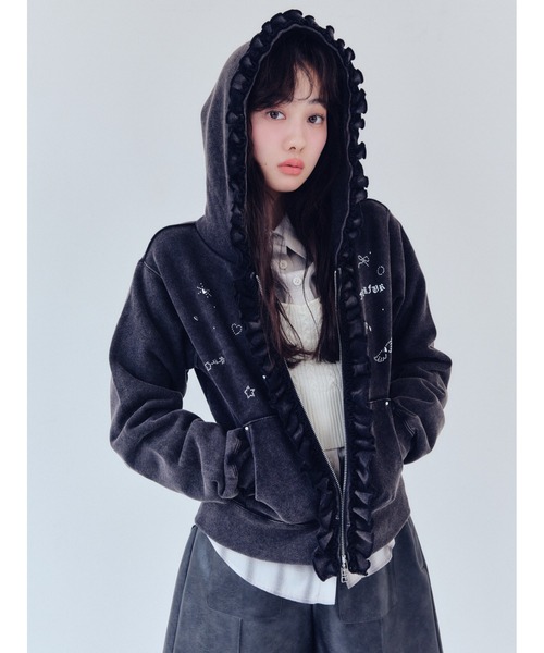 「FURFUR」 ジップアップパーカー F ブルー レディース_画像2