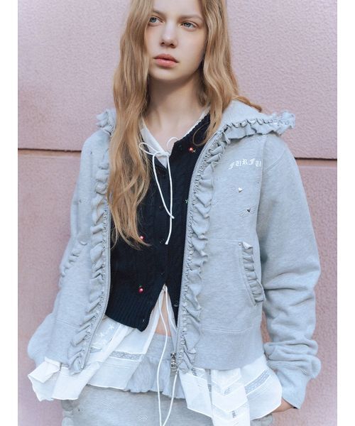 「FURFUR」 ジップアップパーカー F ブルー レディース_画像9