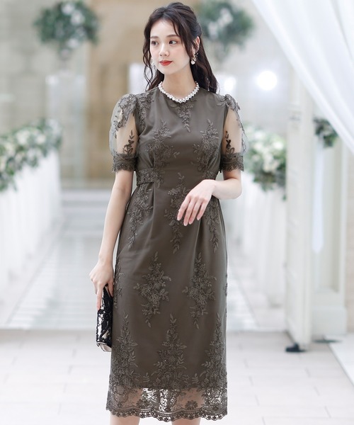 「PourVous」 半袖ワンピース M ダークカーキ レディース_画像9