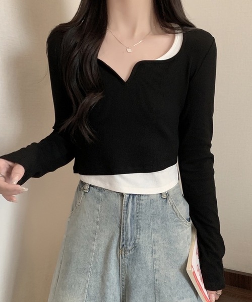 「shopnikoniko」 長袖カットソー フリー ブラック レディース_画像2
