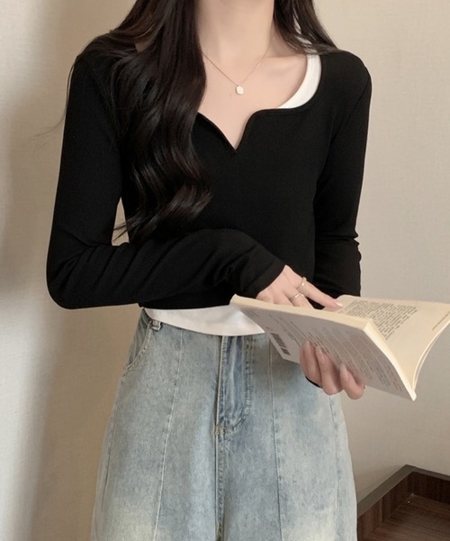 「shopnikoniko」 長袖カットソー フリー ブラック レディース_画像4